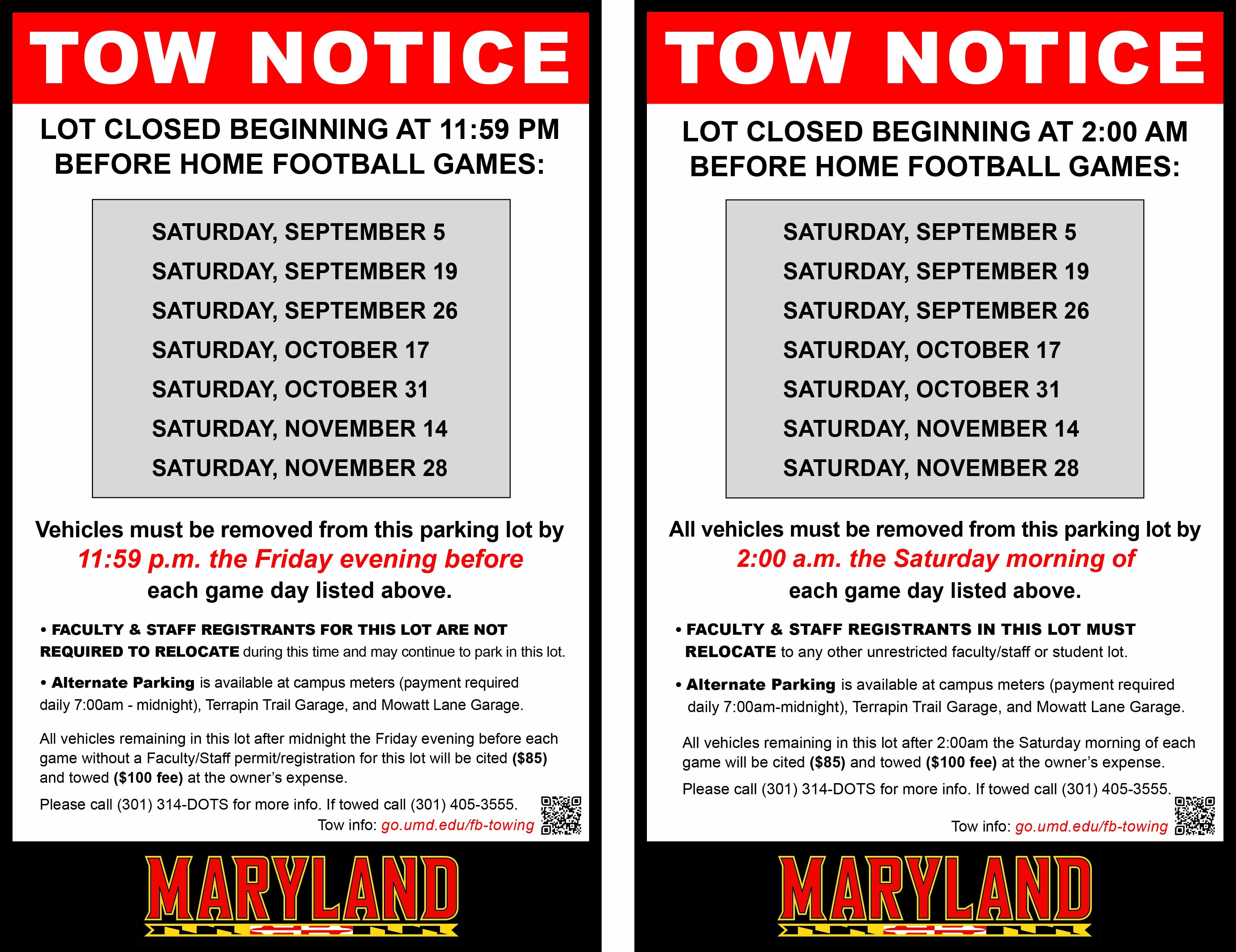 Football Tow Notice Signs