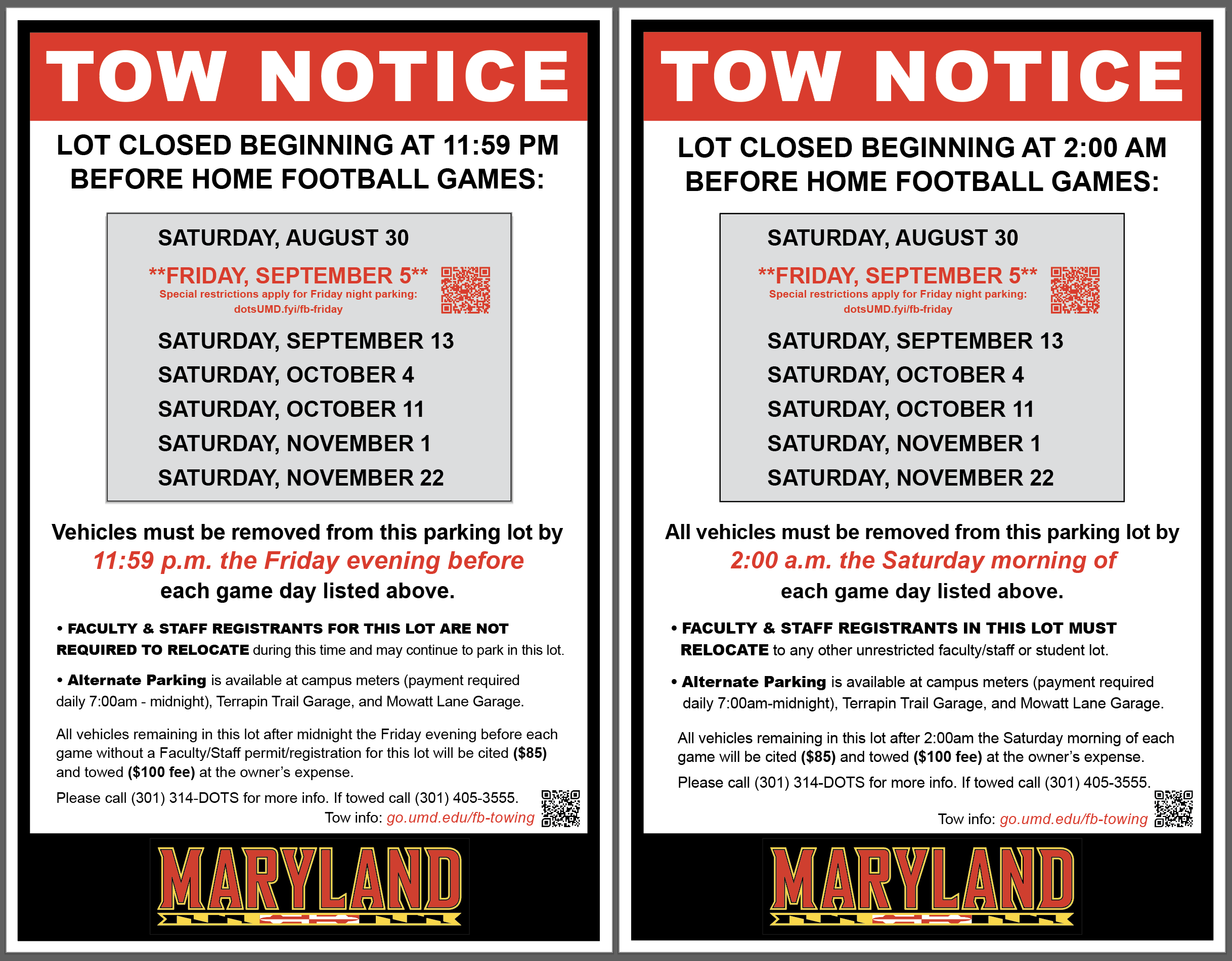 Football Tow Notice Signs