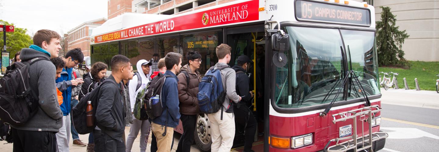 Students boarding shuttle bus 105