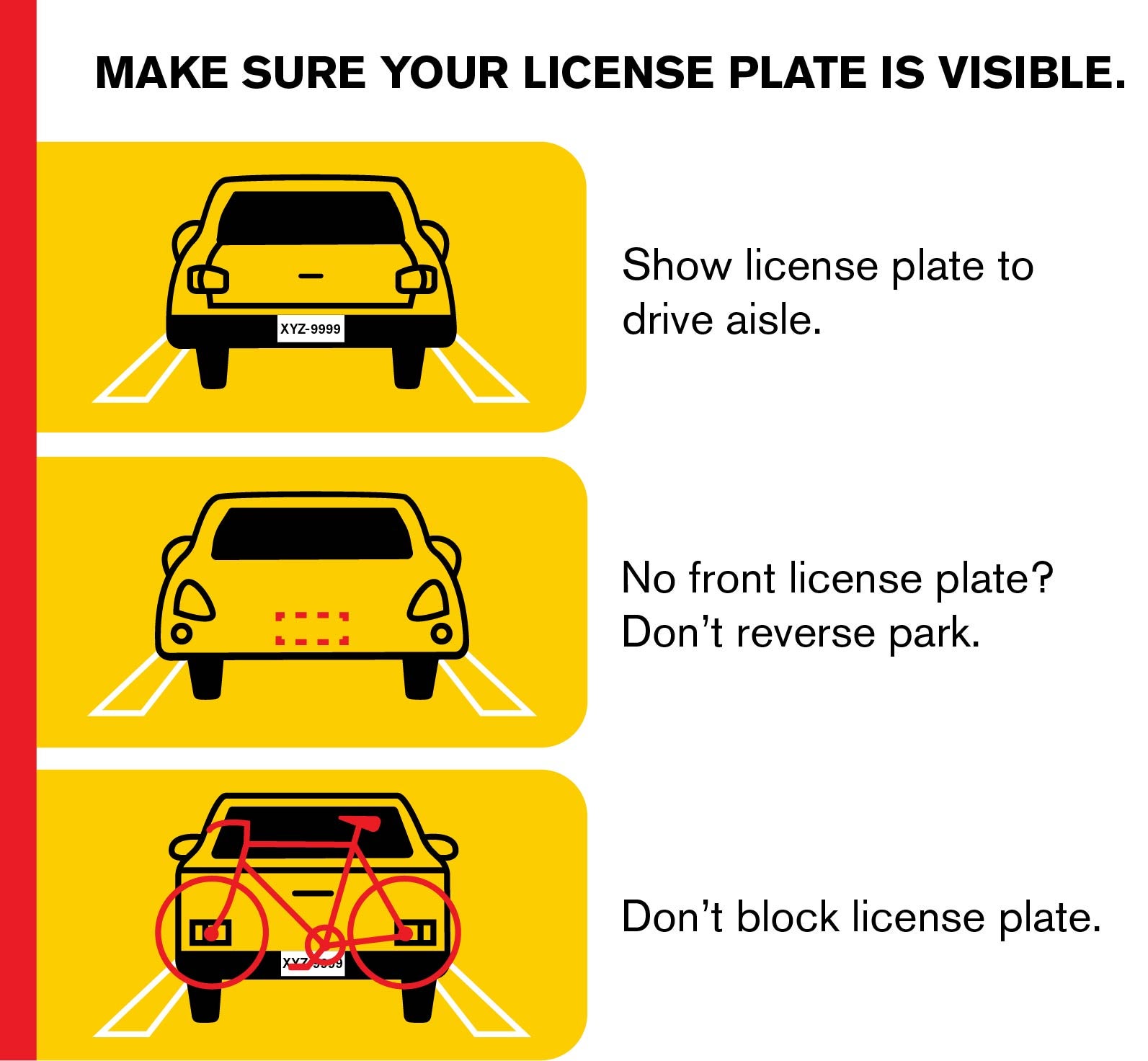 Graphic showing how to make sure your license plate is visible