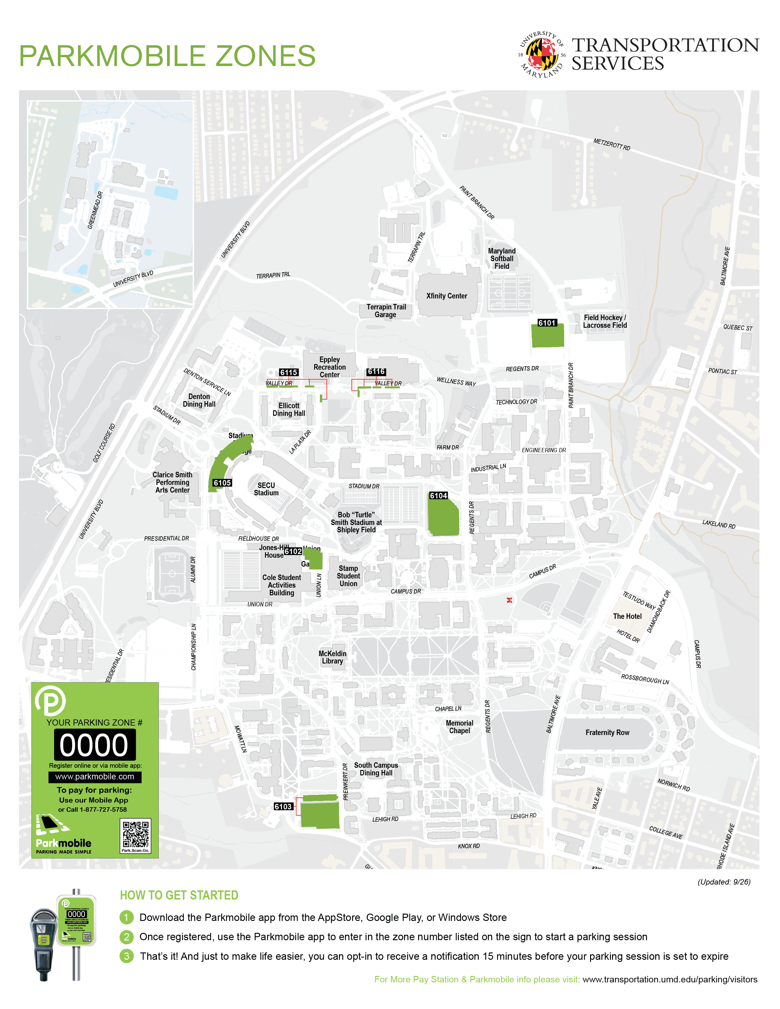 ParkMobile zone locations at UMD