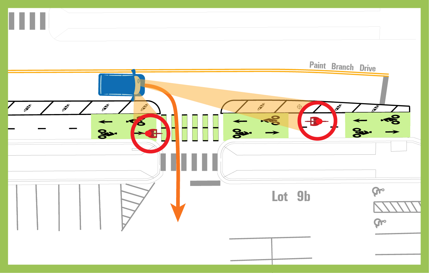 Tip 1: Turning into lots crossing bike lane