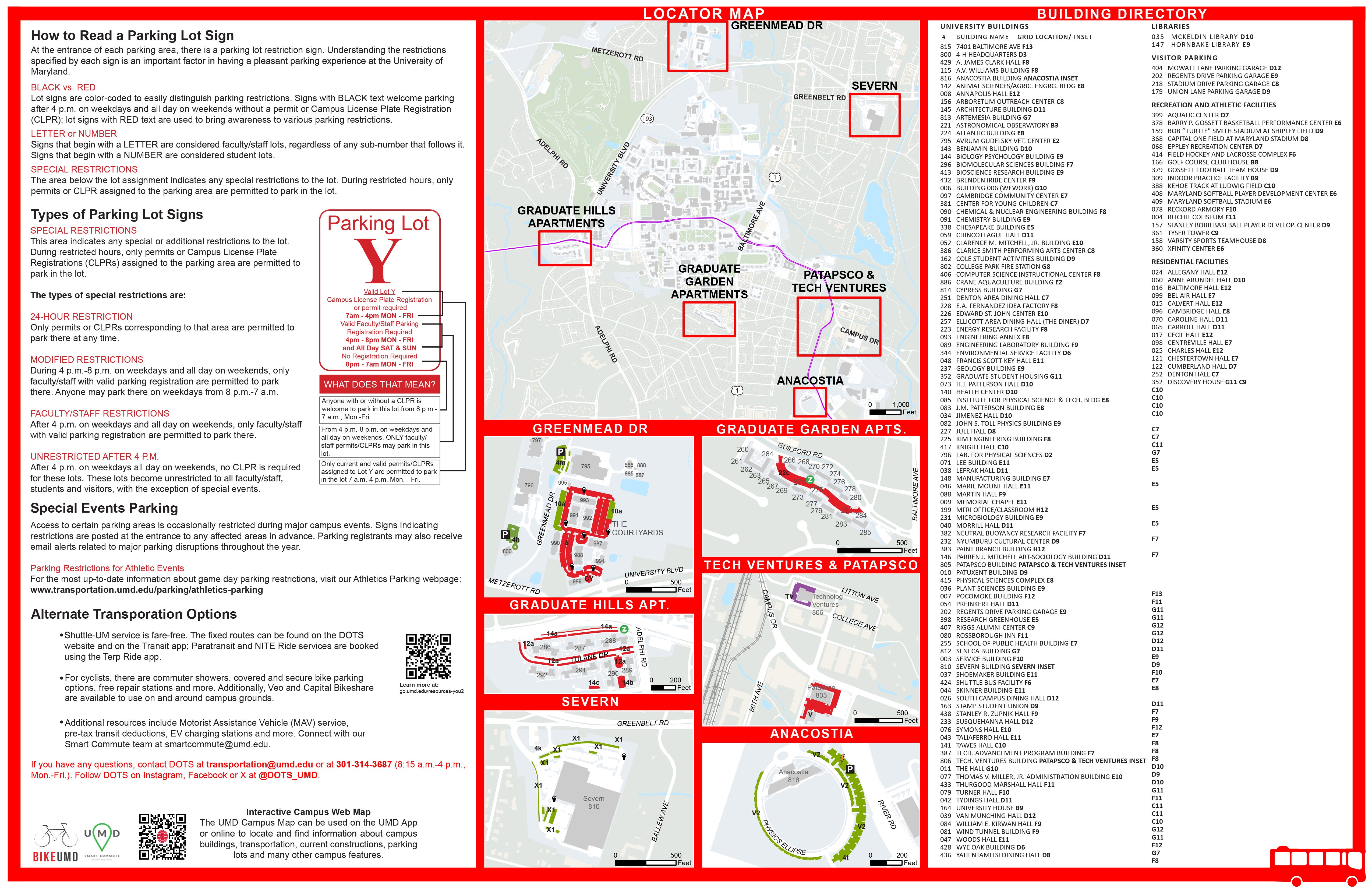 UMD Campus Parking Map (Back)