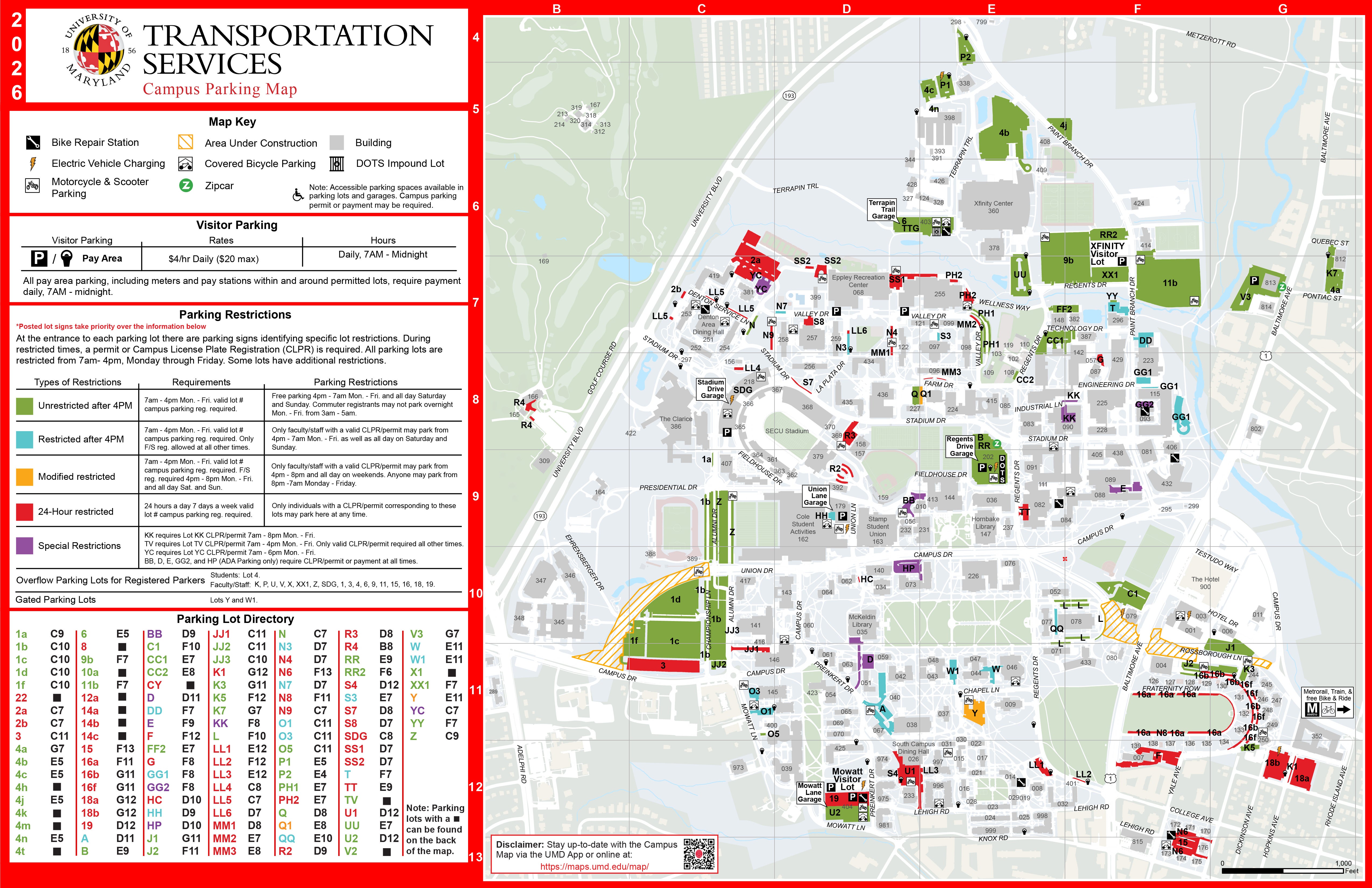 UMD Campus Parking Map (Front)
