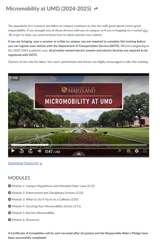 Micromobility training course online